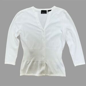 Kersh White V-Neck Cotton Cardigan Sweater - Size XS